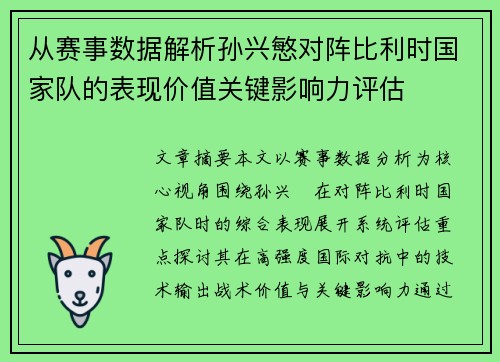 从赛事数据解析孙兴慜对阵比利时国家队的表现价值关键影响力评估
